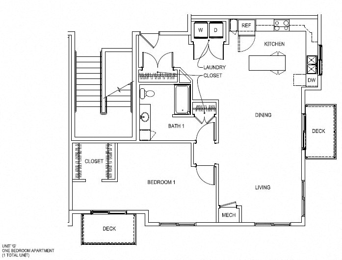 Floor plan for 1 bed, 1 bath, 1100 sqft